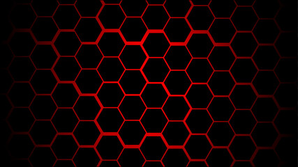 Poster - Abstract red and black hexagonal or honeycomb pattern technology background vector illustration.