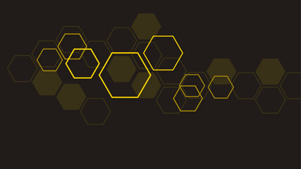 Poster - Abstract orange neon hexagon pattern on a dark background, technology concept. Hexagon or honeycomb pattern gold colored abstract technology background. Abstract black and orange hexagonal background