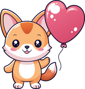 A title of a cute animal puppy, kitten holding a heart-shaped balloon 