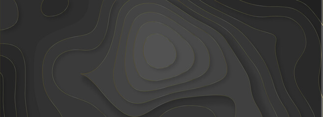 Poster - Black and gray paper cut background with 3d topographic contour lines. Gray gradient abstract background for business banner design. Papercut decoration textured pattern. 