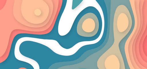 Poster - Abstract paper cut blue green pink yellow background. 3d layout wallpaper cut out from cardboard. Minimal template in paper cut style design for branding, advertising with abstract shapes. 
