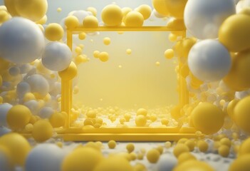Poster - balls abstract flying background mock light yellow rendering middle around 3d summer square symbol frame minimal happiness style minimalism empty object concept ball colours space art fun idea glow