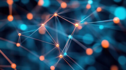 Fototapete - Abstract Network Connections: Digital Nodes and Links in a Cyber Space