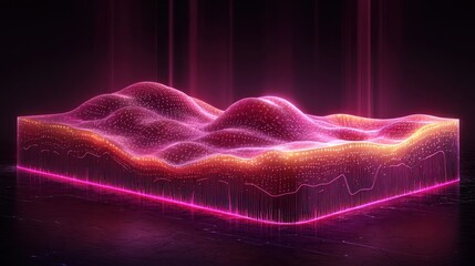 Poster - abstract digital landscape: glowing pink and orange 3d terrain