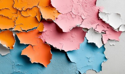 Poster - A visually striking close-up of colorful paint peeling off a textured wall, creating an abstract pattern.