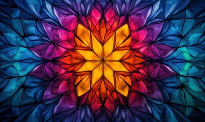 Poster - An intricate floral design of tessellated polygons showcases vibrant gradients, radiating from the center.
