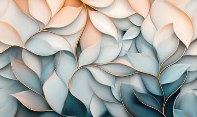Poster - Elegant flowing leaves with subtle gold accents create a modern abstract wallpaper design.