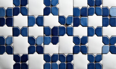 Poster - Detailed geometric tile pattern in blue and white creates a classic, decorative background.