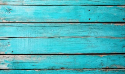 Poster - A textured surface features weathered turquoise-painted wooden planks, perfect for adding a rustic, vintage touch.
