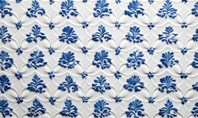 Poster - Detailed blue floral embossed pattern on white, creating an elegant and sophisticated visual texture.