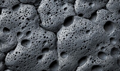 Poster - A detailed close-up reveals the unique porous texture of dark gray rock formations, creating an abstract pattern.