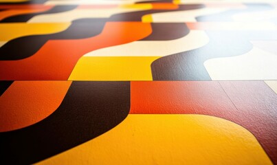 Poster - A striking retro linoleum floor featuring an eye-catching geometric pattern in warm, earthy tones.