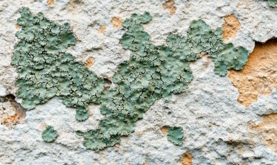 Poster - Lichen creates a beautiful natural pattern growing on an old concrete wall's surface.