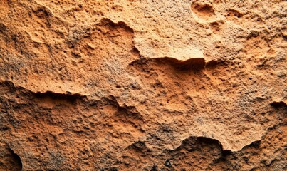 Poster - Up close, an orange rock texture showcases a rough, detailed surface with natural patterns and formations.