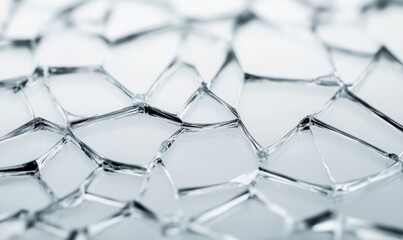 Poster - Close-up captures the intricate beauty of shattered glass, highlighting its geometric patterns and crystalline transparency.