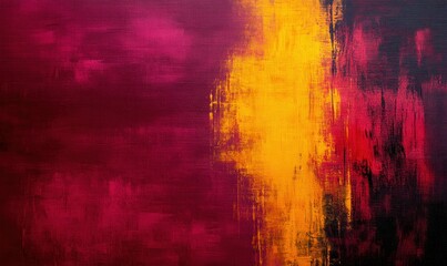 Poster - Abstract painting in vivid colors showcasing blended brushstrokes of gold, red, burgundy and black.