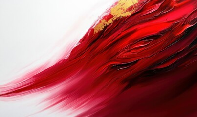 Poster - Striking red and gold brushstrokes blend together to create an exquisite, abstract painting.