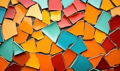 Poster - An array of colorful broken tiles form an abstract mosaic pattern, bringing vibrant texture and design.