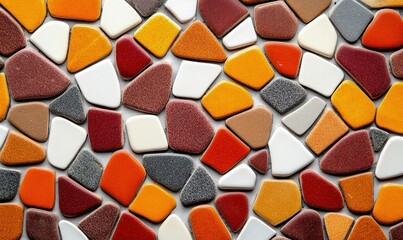 Poster - Detailed close-up of a mosaic tile pattern with warm and cool color mix, ideal for backgrounds.