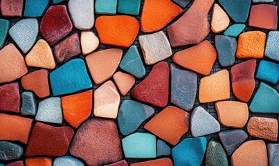 Poster - A colorful mosaic background featuring irregular shapes and textures that create an eye-catching design.