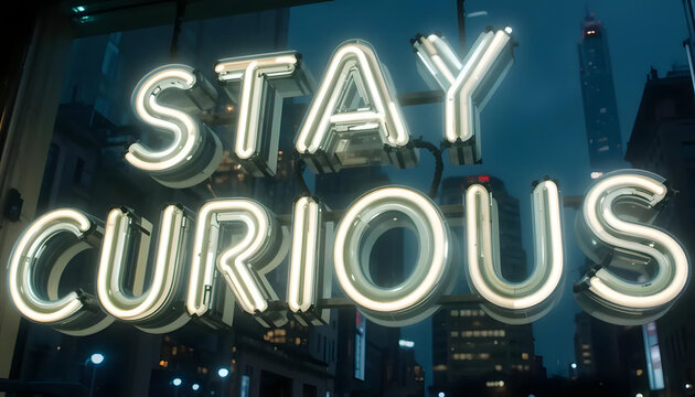 A neon sign with glowing typography that reads 