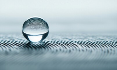 Poster - A perfectly round water droplet rests delicately on the textured surface of a feather.