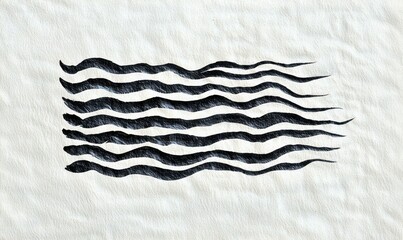 Poster - Seven black brush strokes create a wave-like abstract pattern on textured white paper.