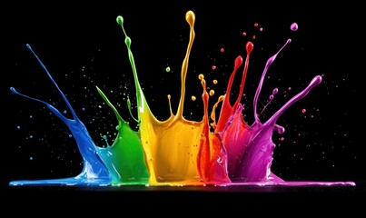 Poster - A vibrant explosion of rainbow paint creates a dynamic splash, perfect for abstract and modern art.