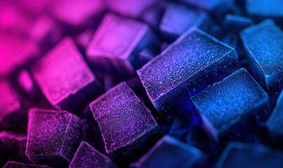 Poster - Detailed macro photograph of salt cubes with a mesmerizing pink and blue color gradient.