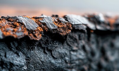 Poster - Close-up reveals the rusty, textured surface of an old piece of wood, displaying its weathered details.