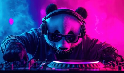Wall Mural - a panda dj rocks the party, mixing music with a stylish set of headphones and cool glasses.