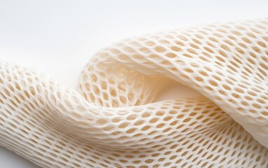Poster - cream mesh fabric draped on white background