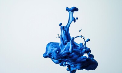 Poster - Captivating blue paint gracefully suspends in water, creating an abstract dance of fluid motion and vibrant color.