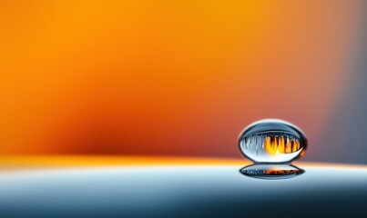 Poster - Reflected in a droplet: A macro shot captures fire within a water drop on a blurred backdrop.