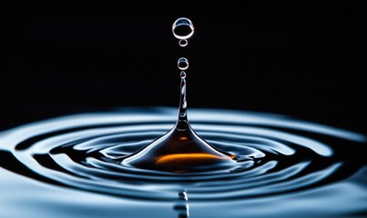 Poster - A water droplet impacts a smooth surface, creating beautiful concentric ripples in a captivating close-up shot.