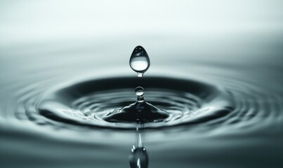 Poster - Water drop suspends in mid-air before impacting, generating concentric circles across the water.