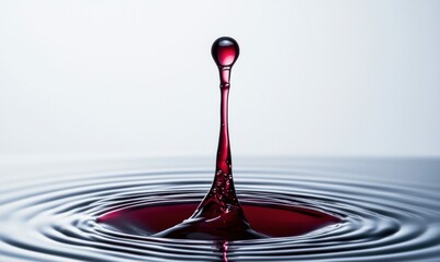 Poster - A vibrant red liquid drop creating a stunning splash and ripple effect on the water's surface.