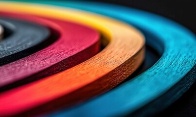 Poster - A vibrant macro image of rainbow wooden arcs creating an abstract and colorful design.