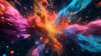 Poster - Vibrant color explosion in space, dynamic motion blur, abstract art.
