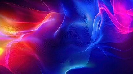 Poster - Abstract composition of neon waves with multiple vibrant colors and gradient effects.