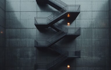 Poster - Dark Metal Staircase Against Gray Concrete Wall