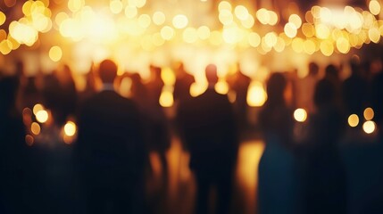 Poster - Silhouette of a blurred crowd under warm lights, creating a dreamy and atmospheric scene.