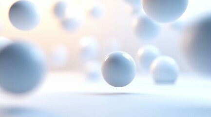 Poster - A minimalist 3D render of white spheres floating against a softly lit background.