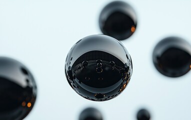 Poster - Floating Glossy Black Spheres Abstract
