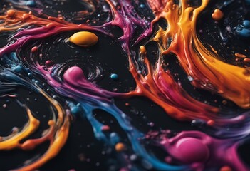 Aufkleber - abstract circle colorful curved background motion black drops flow paint liquid explosion wave patte