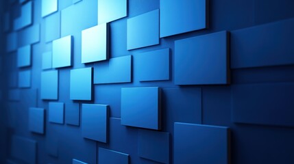 Poster - an intricate grid pattern formed by a multitude of overlapping squares in varying shades of blue creating an illusion of depth and texture