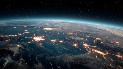 Aufkleber - A serene view of Earth from space, with city lights twinkling below. 