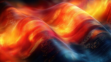 Fototapete - Abstract fiery wave digital art, vibrant hues, dynamic texture, fiery waves, digital painting, glowing energy, cosmic abstract, fiery landscape, digital art, abstract background, modern art