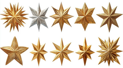 Poster - Collection of Decorative Golden Stars with Unique Geometric Patterns for Graphic Design