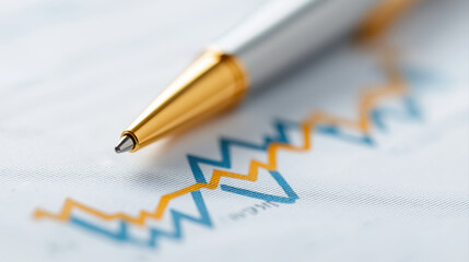 Poster - Elegant Pen Over Financial Graph with Rising Trends and Analysis for Business and Investment Purposes